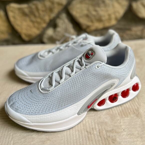NEW Men’s Size 12 Nike Air Max Dn Sneaker Pure Platinum/Wolf Grey University Red - Picture 1 of 8